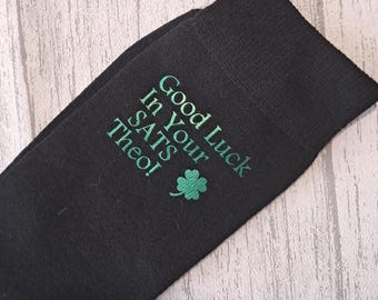 Personalised Lucky  Socks | Good Luck SATs Socks | Custom Name School Exam Gift | Lucky Clover Socks | Student Good Luck Gift