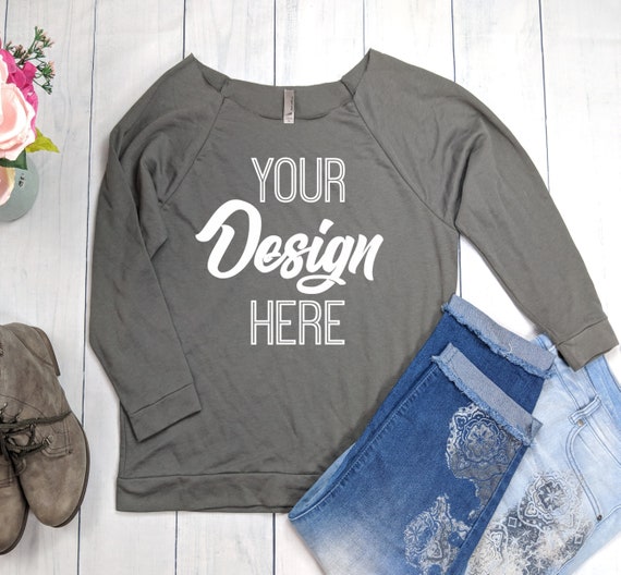 Download Free Next Level 6951 Dark Grey Off Shoulder Shirt Mockup ...