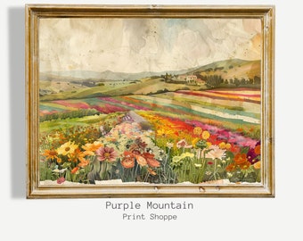 Vintage Wildflower Field Art Print: Pastoral Landscape (Digital Download) 0011