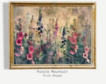 Printable Wildflower Field Landscape Vintage Painting, Moody Spring Print Farmhouse Print Neutral Wall Art Spring Art Digital Download 0006