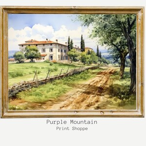 Vintage Landschaftsbild, Landschaftsmalerei, Bilder, Landschaft, Wandbild, europäisches Dorf, Bauernhaus, druckbare Kunst 0057