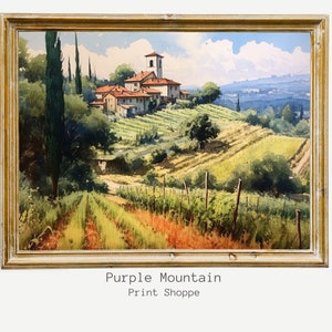 Vintage landscape prints, country painting, vintage painting, landscape wall art, European village, farmhouse prints, printable art 0055