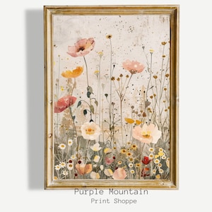Spring Wildflowers Oil Painting Digital Download, Neutral Spring Decor Vintage Spring Print Farmhouse Decor Field Art White Wildflowers 0038