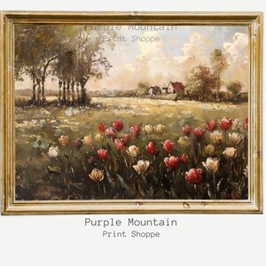 Spring Wildflowers Oil Painting Digital Download, Neutral Spring Decor Vintage Spring Print Farmhouse Decor Field Art White Wildflowers 0083