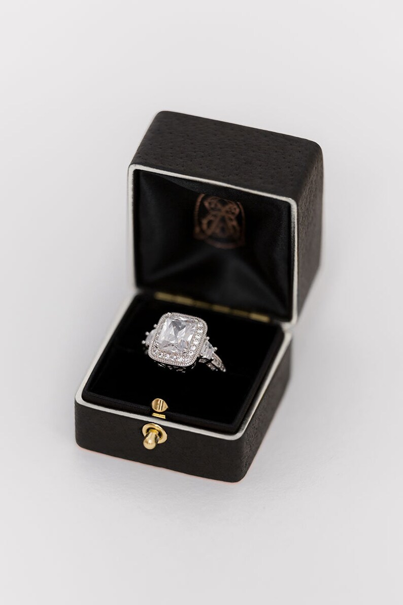 Lock Handmade Antique Engagement Wedding Single Slot Ring Box Velvet and Genuine Leather Monogrammed Velvet Vintage Style 19 COLORS