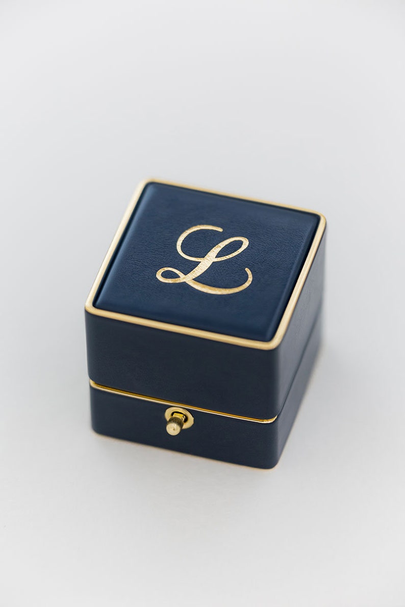 Lock Handmade Antique Engagement Wedding Single Slot Ring Box Velvet and Genuine Leather Monogrammed Velvet Vintage Style 19 COLORS