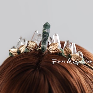 Forest Fae Mini Crystal Crown,Green Fairy Wedding,Moss Agate Woodland Wedding Elf Tiara,Ethereal Headpiece,Bridal Headband,Branch,Elven