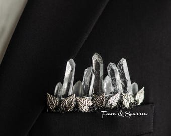 Obsidian Quartz Crystal Pocket Boutonniere, Black Insert, Alternative Wedding, Gothic, Black Tie Crystal Accessories, Grooms Lapel