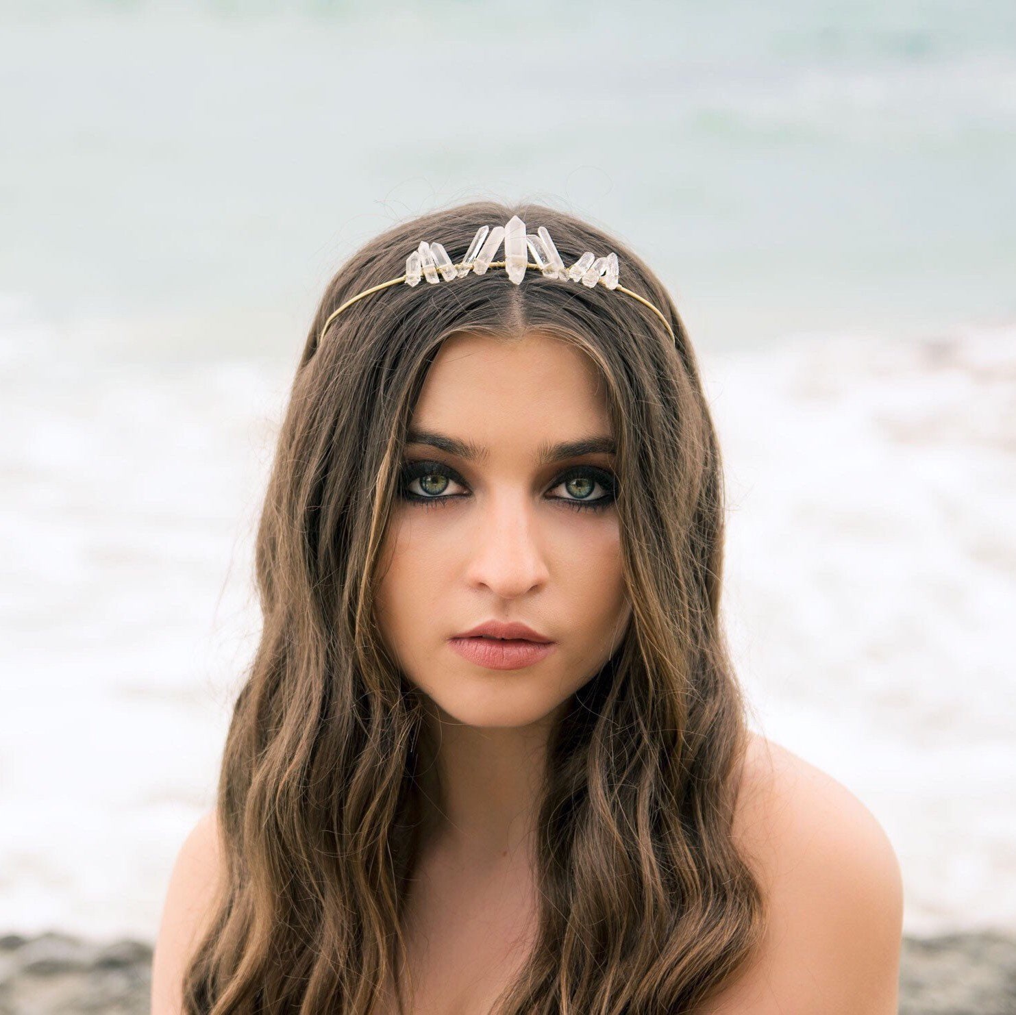Tiny Quartz Crystal Crown,Gold Wedding Crown,Bridal Crown,Wedding Tia…