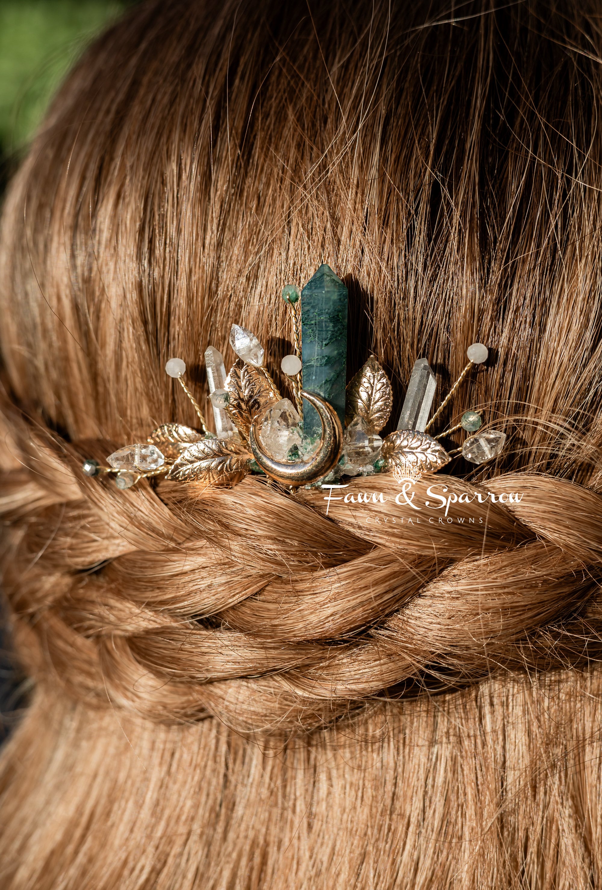Ethereal Moss Agate Crystal Hair Comb, Bridesmaid Gift, Boho 
