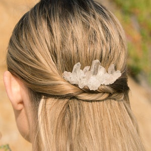 Peigne en cristal de quartz, Peigne de mariage, Peigne en cristal doré, Peigne en cristal argenté, Peigne de mariée, Bijoux tressés, Peigne en quartz, Peigne à cheveux de mariée image 1