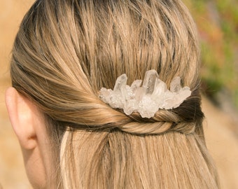 Peigne en cristal de quartz, Peigne de mariage, Peigne en cristal doré, Peigne en cristal argenté, Peigne de mariée, Bijoux tressés, Peigne en quartz, Peigne à cheveux de mariée