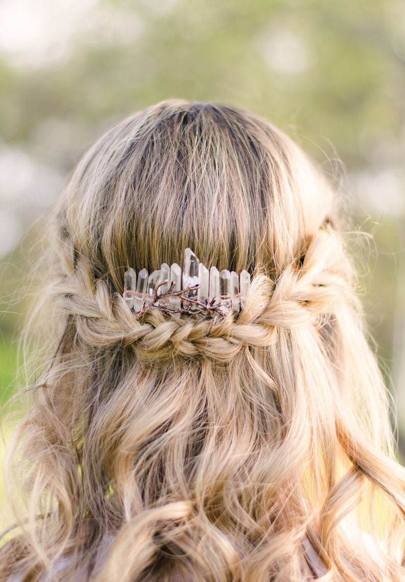 Polished And Raw Crystal Hair Combclear Crystal Hair Etsy