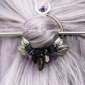 Amethyst Moon Crystal Hair Stick, Crystal Hair Pin with Circle