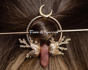Strawberry Quartz Crystal Hair Stick, Crystal Hair Pin with Circle