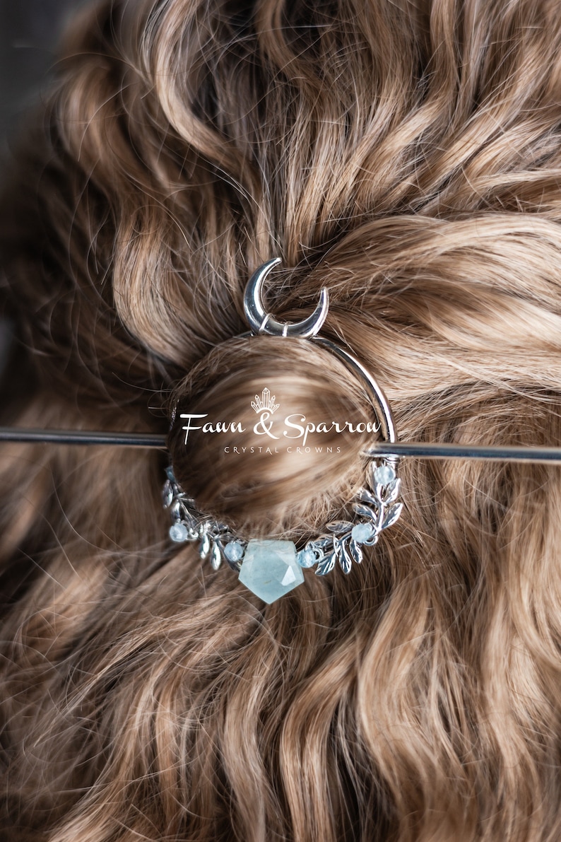 Aquamarine Crystal Hair Pin Stick image 1