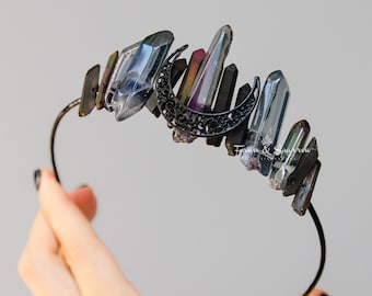 Blue Gray Moon Crystal Crown,Mini Moon Crown,High Priestess,Festival Crown,Wiccan Crown,Costume Crown,Festival Headpiece,Witch Crown,Gothic