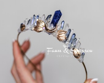 Blue Sodalite Crystal Crown, Wedding Headpiece, Something Blue, Bridal Tiara