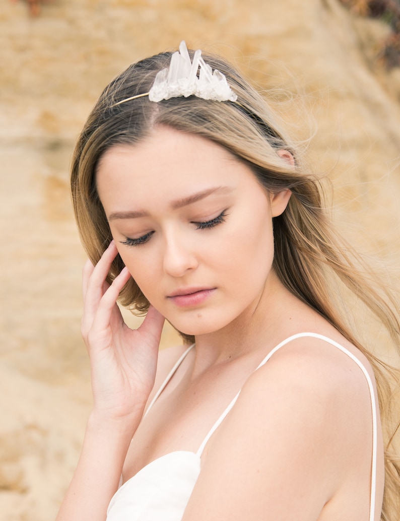 Quartz Cluster Side Headband,Reversible Headband,Festival Raw Crystal Crown,Boho Headpiece,Bridal Headband,Wedding Crown,Bridal Hairpiece