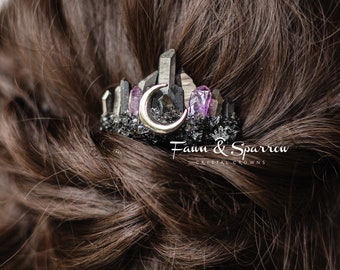 Amethyst Moon Comb, Crystal Hair Comb, Crystal Gift, Witchy Bride