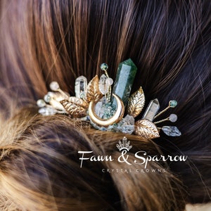 Ethereal Moss Agate Crystal Hair Comb, Bridesmaid Gift, Boho Hair Pin, Hair Claw, Ocean Wedding,Braid Jewelry,Beach,Mermaid Hair Accessory