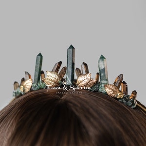 Woodland Smoky Moss Agate Tiara,Green Fairy Wedding Crown,Forest Wedding Elf Tiara,Ethereal Headpiece,Bridal Headband,Branch,Elven