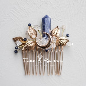 Ethereal Blue Sodalite Crystal Hair Comb, Bridesmaid Hair Comb, Boho Hair Pin,Braid Jewelry,Beach Wedding,Mermaid Hair Accessory