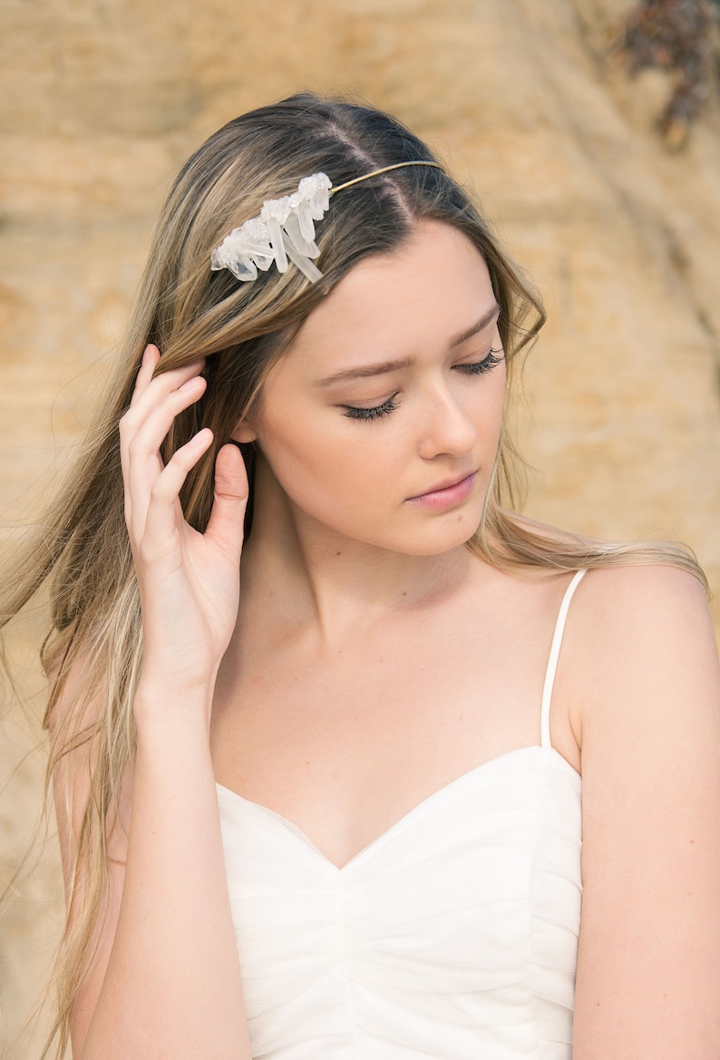 Quartz Cluster Side Headband,Reversible Headband,Festival Raw Crystal Crown,Boho Headpiece,Bridal Headband,Wedding Crown,Bridal Hairpiece