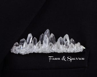 Quartz Crystal Pocket Boutonniere Cluster, Crystal Wedding Accessories, Grooms Lapel, Wedding Boutonnieres,Mens Crystal Brooch,Grooms Brooch