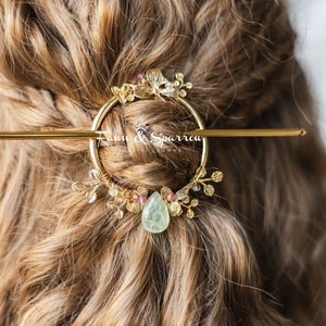 Prehnite Ethereal Floral Hair Pin, Hair Stick, Crystal Hair Pin with Circle