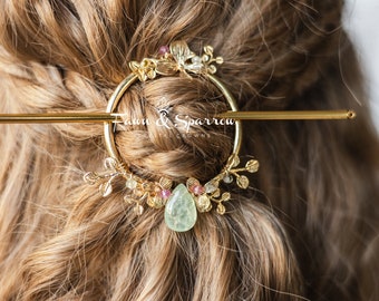 Prehnite Ethereal Floral Hair Pin, Hair Stick, Crystal Hair Pin with Circle