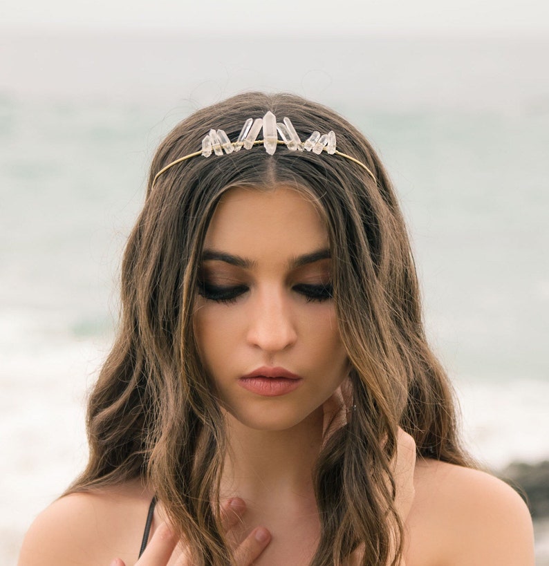 Tiny Quartz Crystal Crown,Gold Wedding Crown,Bridal Crown,Wedding Tiara,Bridal Tiara,Wedding Headpiece,Wedding Headband,Festival Crown image 9