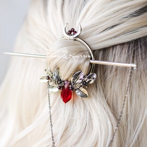 Red Crystal Circle Hair Stick, Garnet Hair Pin, Gothic Gift