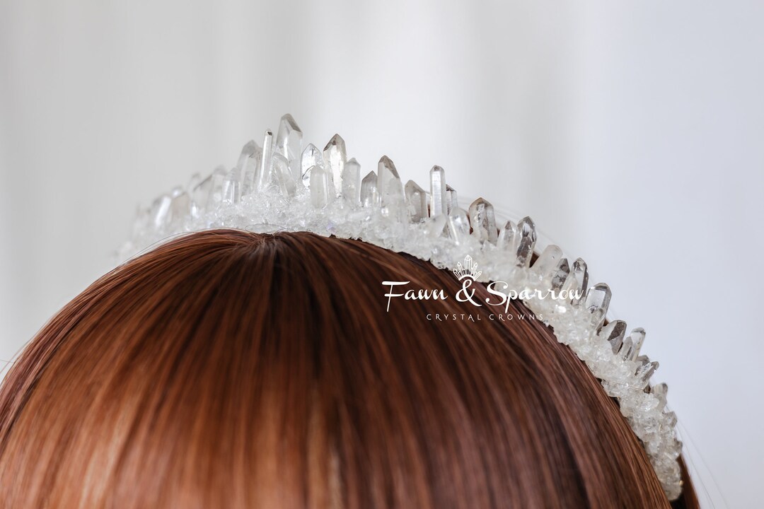 Half Circle Quartz Cluster Crown Raw Clear Crystal Crownboho Etsy