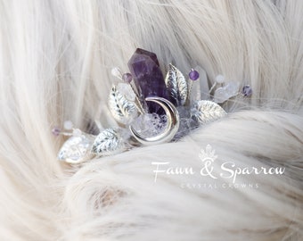 Ethereal Amethyst Crystal Hair Comb, Bruidsmeisje Cadeau, Boho Haarspeld, Haarklauw, Oceaan Bruiloft, Vlecht Sieraden, Strand, Zeemeermin Haartoebehoren