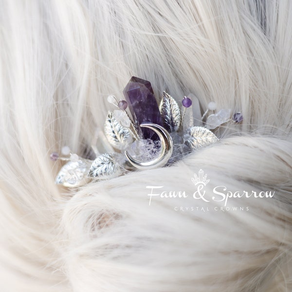 Ethereal Amethyst Crystal Hair Comb, Bridesmaid Gift, Boho Hair Pin, Hair Claw, Ocean Wedding,Braid Jewelry,Beach,Mermaid Hair Accessory