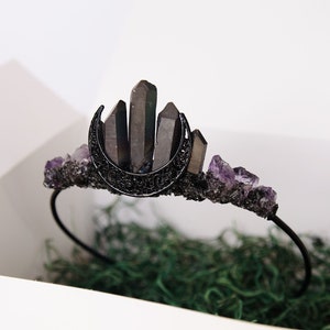 Amethyst Moon Crown,Goth Crown,Crystal Crown,Witchy Bride,High Priestess,Healing Crystals Crown,Gothic Crown,Amethyst Crown, Purple Crown