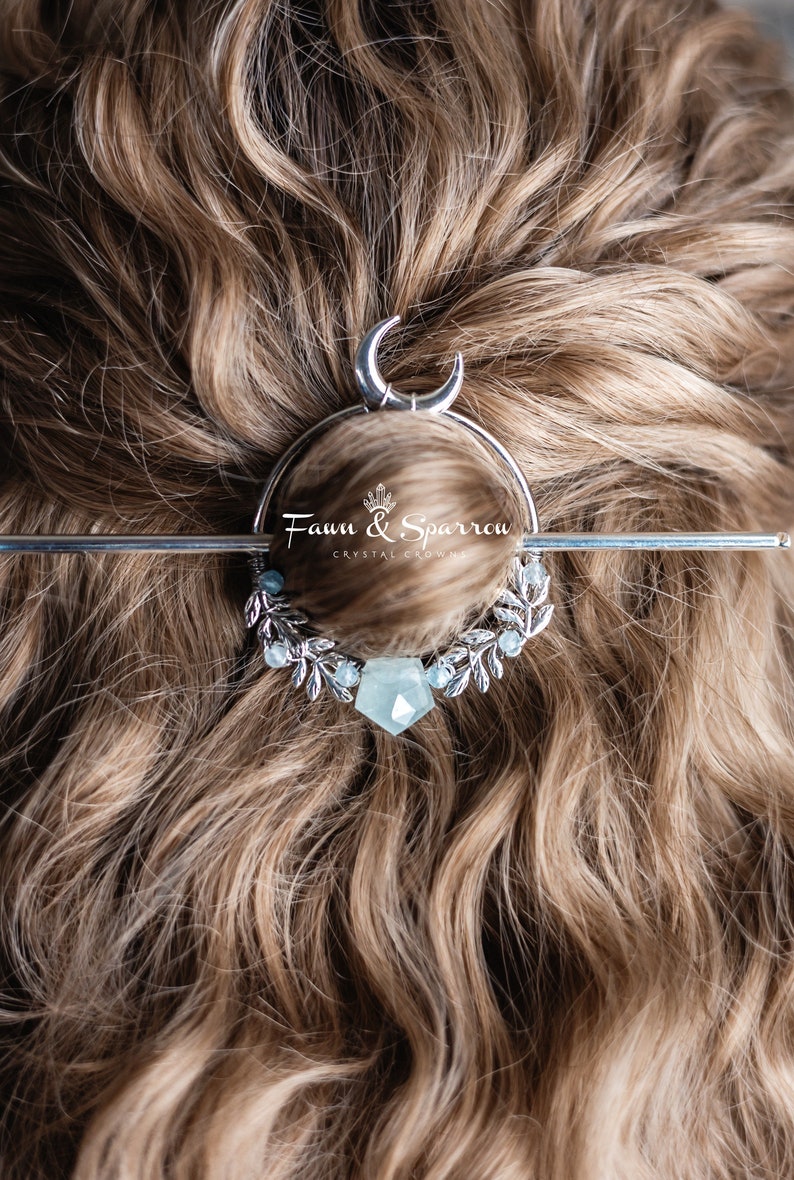 Aquamarine Crystal Hair Pin Stick image 2