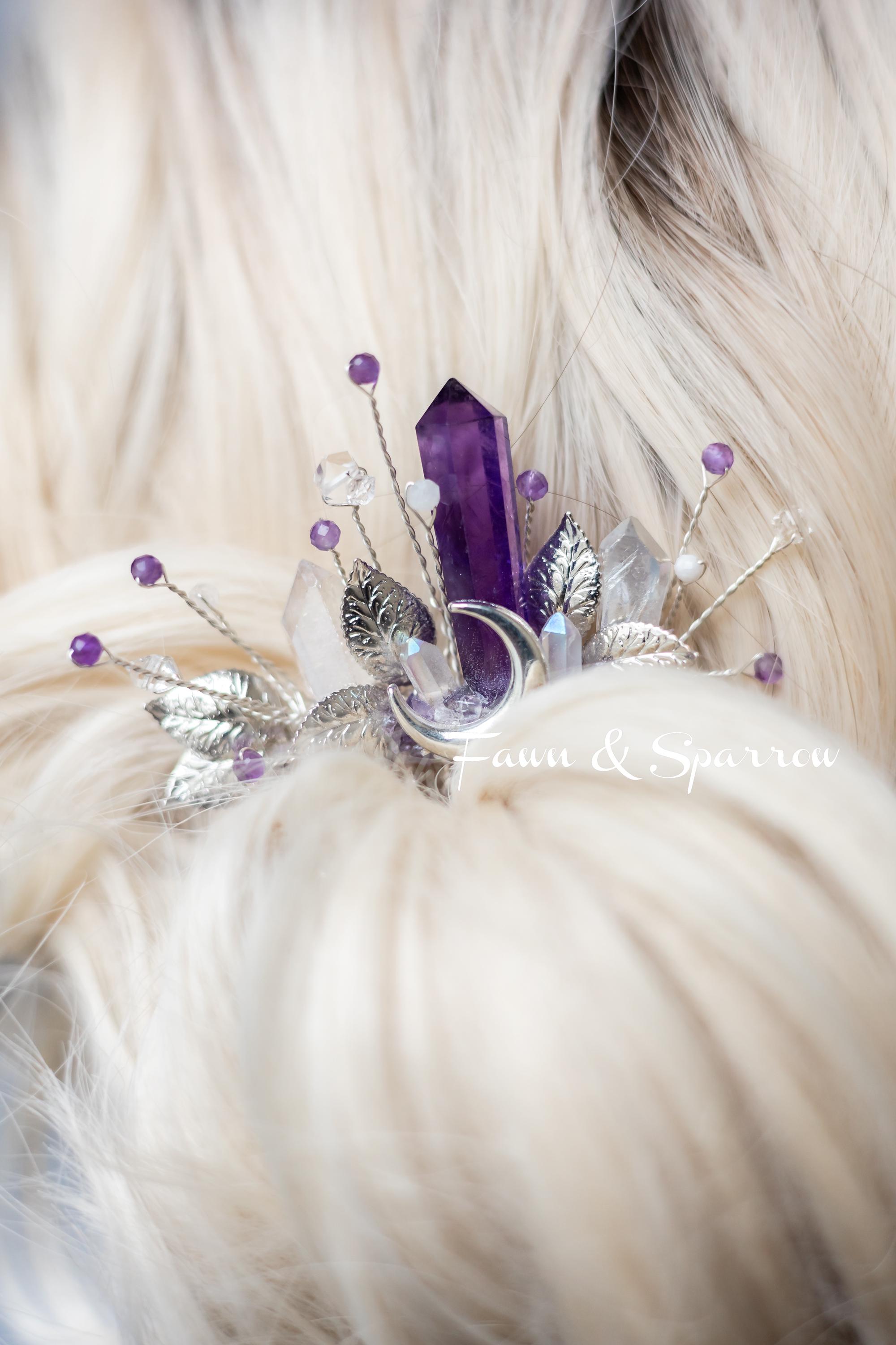 Amethyst Hair Comb Hair Piece Cosplay Extra Large Vintage 1930s Gothic Amethyst Purple Hair Comb  main image 4