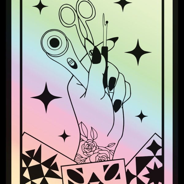 The Quilt Maker Tarot Card Holographic Sticker