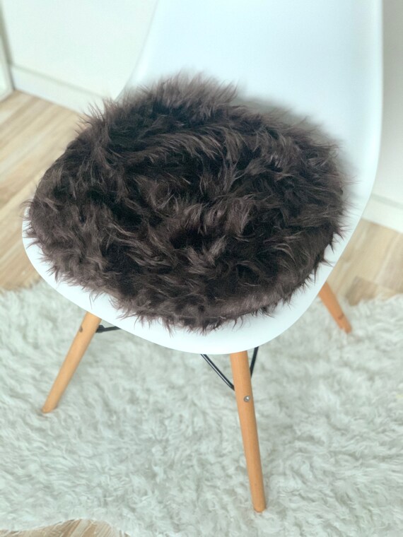 Brown seat cushion round faux fur seat cushion brown fur Etsy