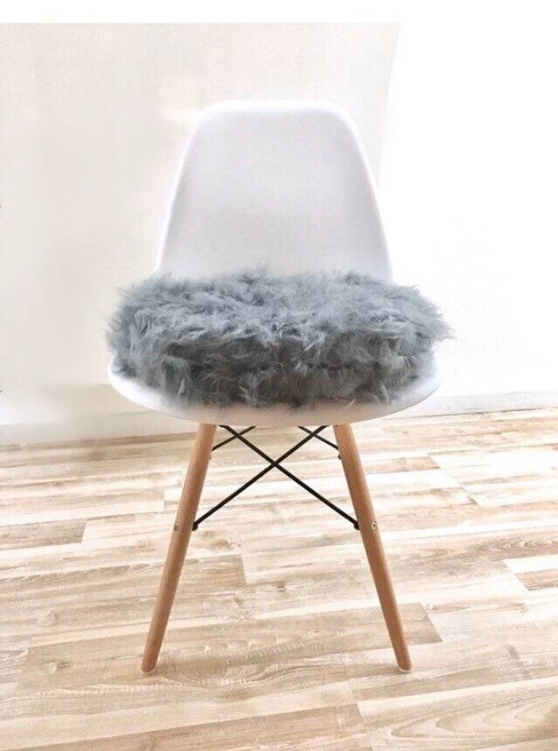 Padded seat cushion grey Eames chair faux fur seat cushion ...