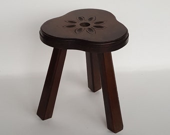 French Vintage Three legged Stool / Milking Stool / Plant Stand / Small Table