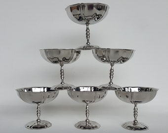 Set of 6 French Vintage Stainless Steel Ice Cream Coupes / Dessert Cups / French Paris Bistro Dessert Bowls