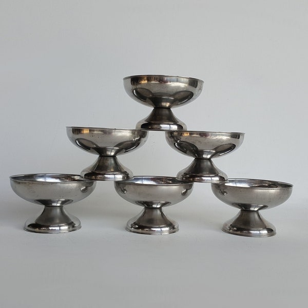 Set of 6 French Vintage Stainless Steel Ice Cream Coupes / Dessert Cups / French Paris Bistro Dessert Bowls