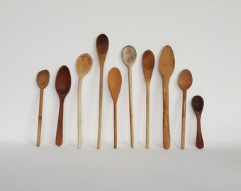 Set of 10 French Vintage Wooden Spoons