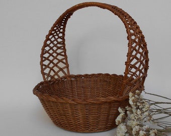 French Vintage Wicker Basket,  French Vintage Rattan, Harvesting Basket