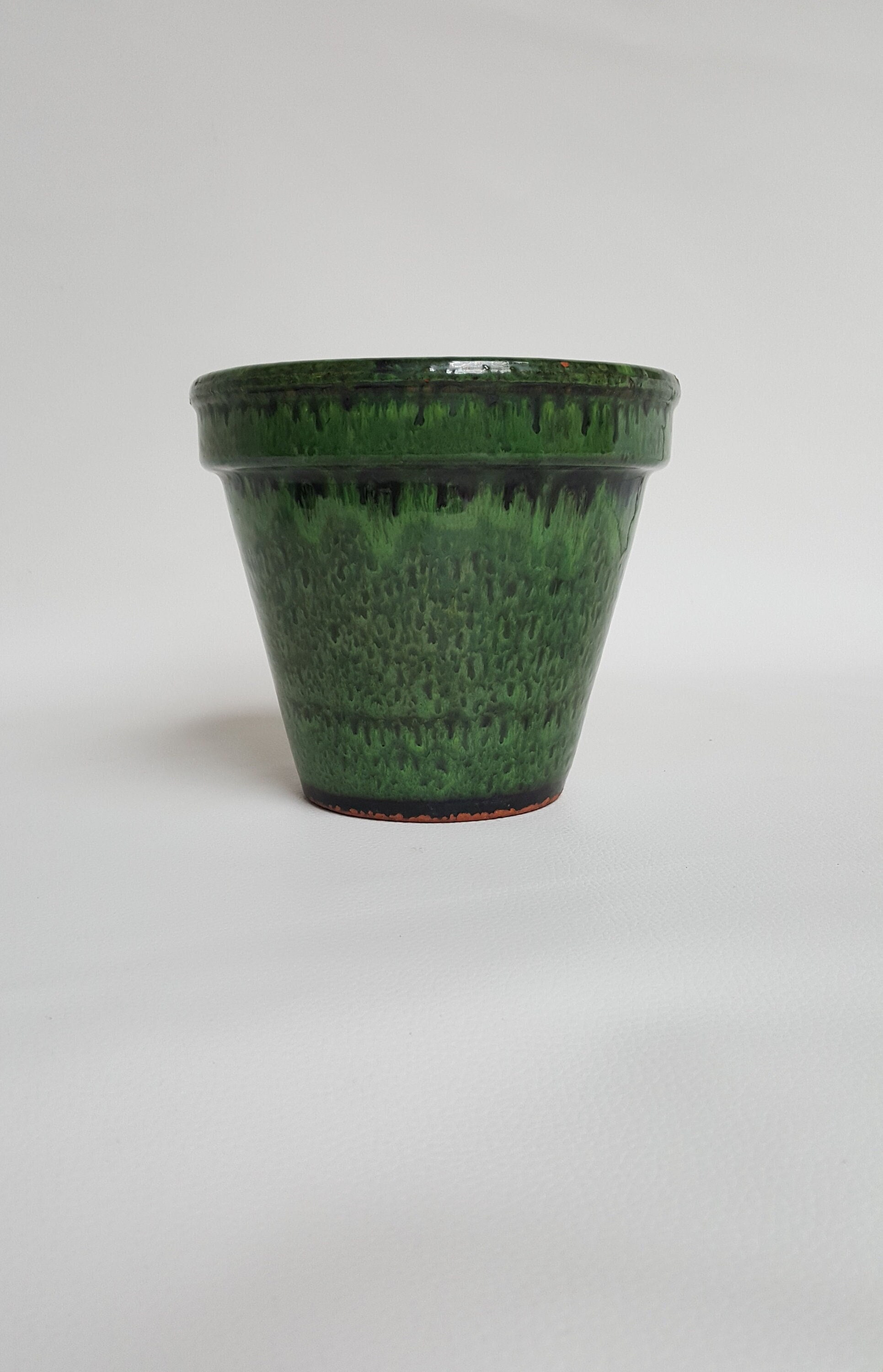 Beau Pot de Fleurs Vert Français Vieux/Potager Vintage Cache Antique Glaçure Verte