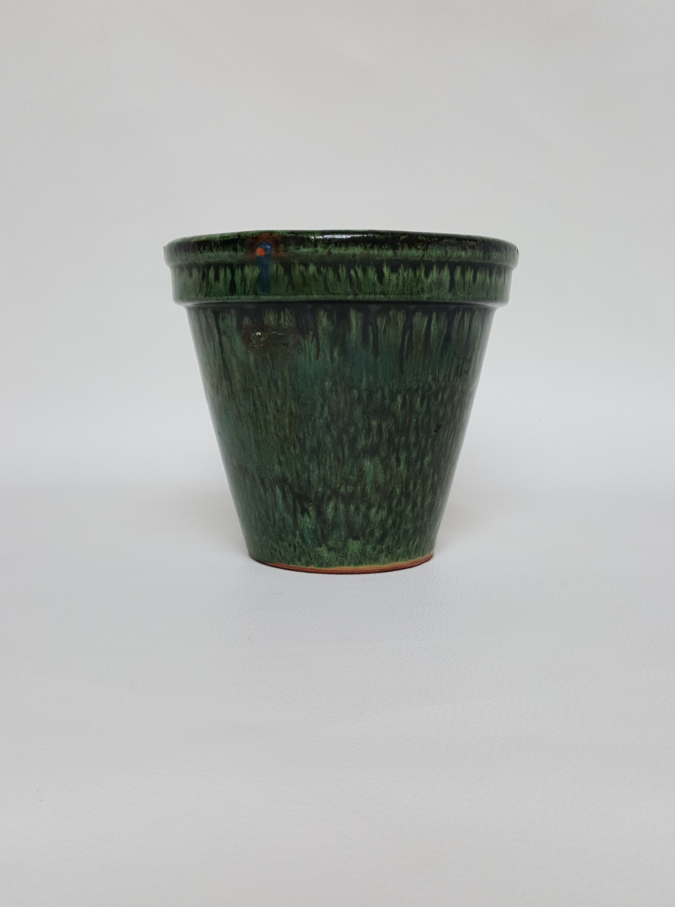 Beau Pot de Fleurs Vert Français Vieux/Potager Vintage Cache Antique Glaçure Verte