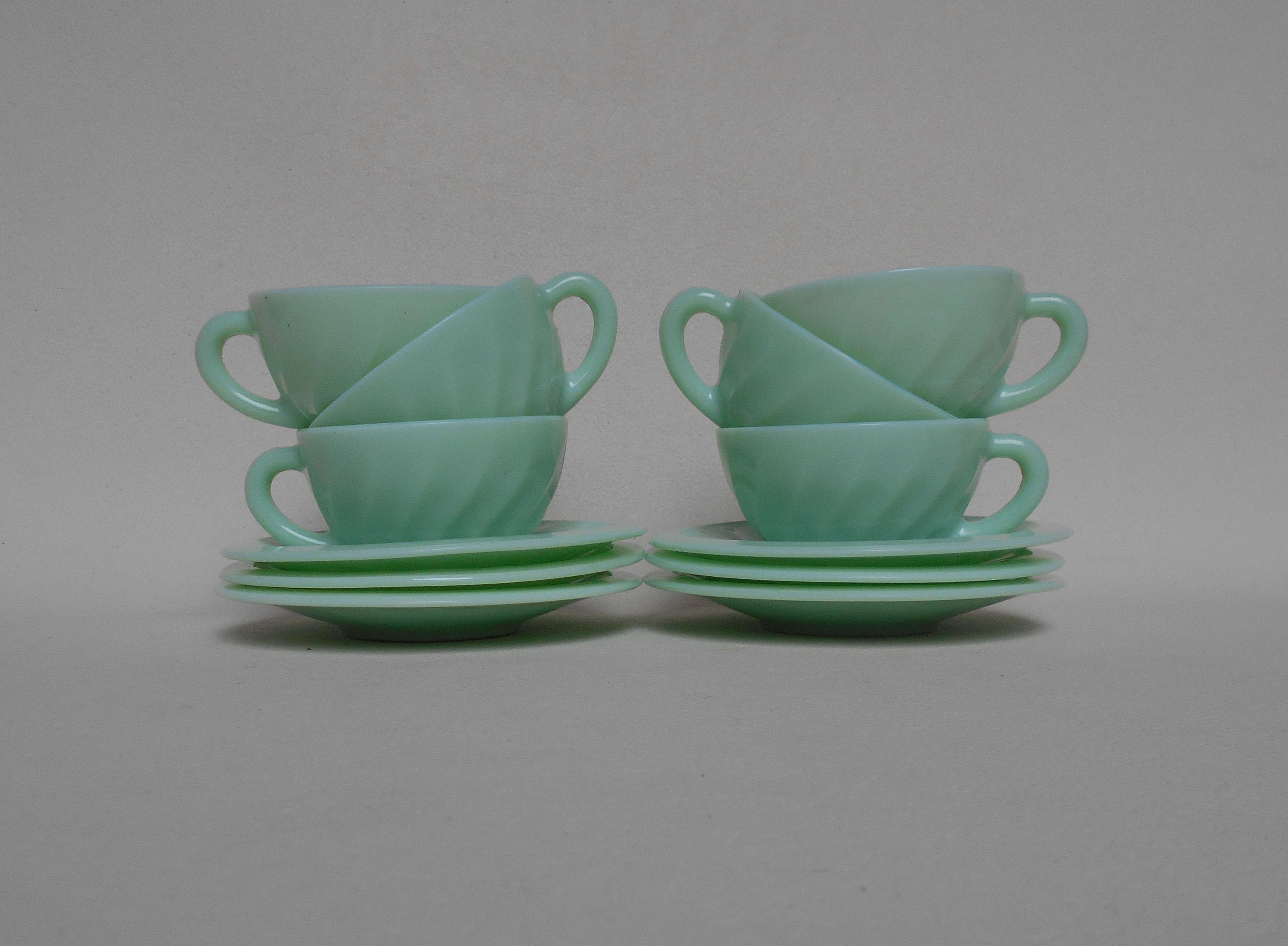 Set of 6 Jadeite Cups and Saucers / Milk Glass / Green Milk Etsy